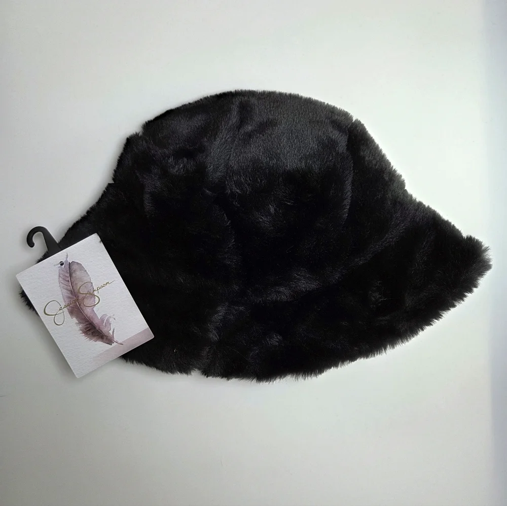 NWT Jessica Simpson Faux Fur Black Bucket Hat